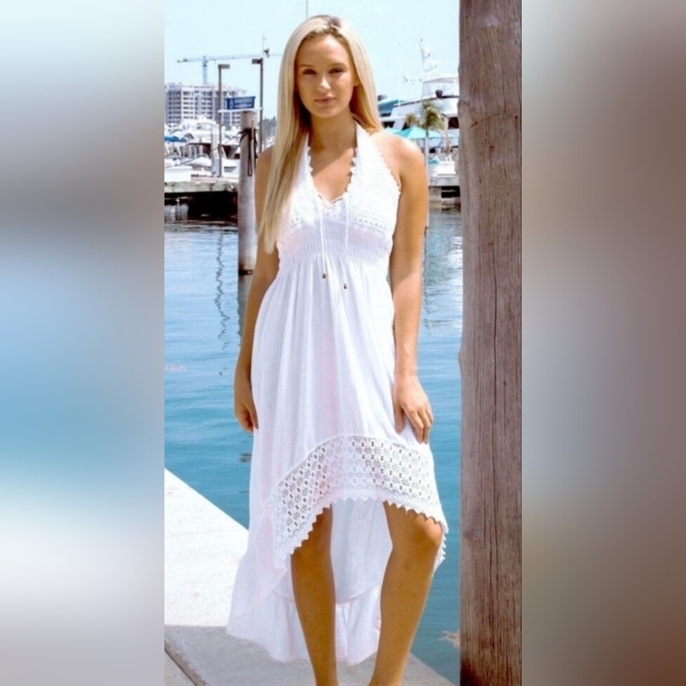 NWT SEASPICE Resort Elegant White Crochet Lace Dress Sz.S